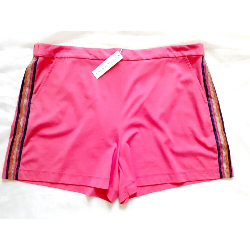 Trina Turk Emmy Side Striped Watermelon Pink Pull On Shorts XXL NWT SRP $188